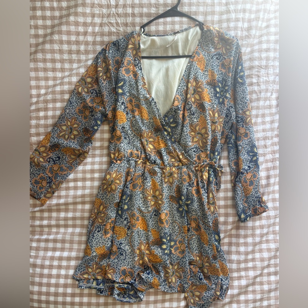 Free People quarter sleeve Floral Wrap Dress XS lined